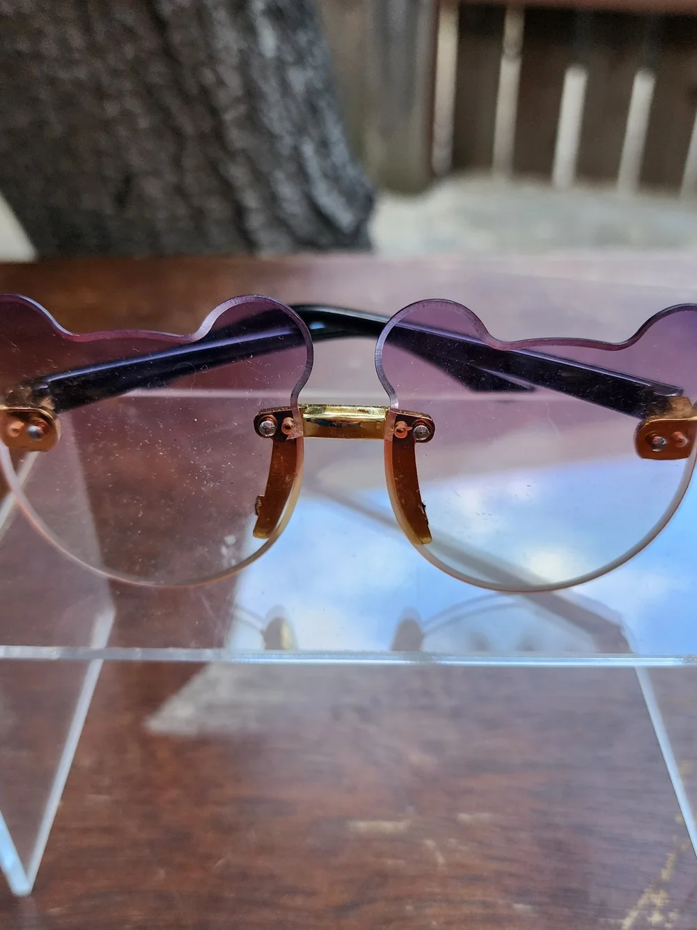 Kids Rimless Cute Bear Shaped Sunglasses Pink Purple Gradient Ombre